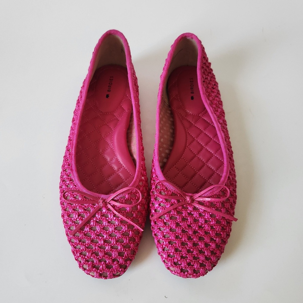 Birdies The Songbird Round Toe Ballet Flats 9 Hot Pink Open Weave Raffia Barbie